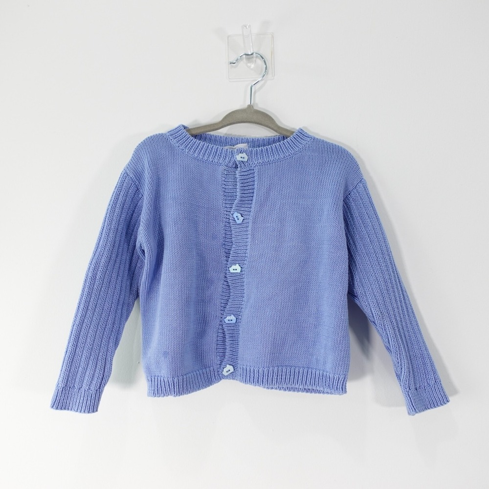 MULBERRIBUSH Blue Sweater Baby 24M Knit Cardigan Toddler Cotton Button Ship Peru